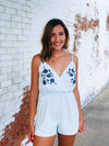 Light Chambray Embroidered Romper