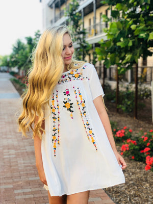 Floral Embroidered A-Line Tee Dress