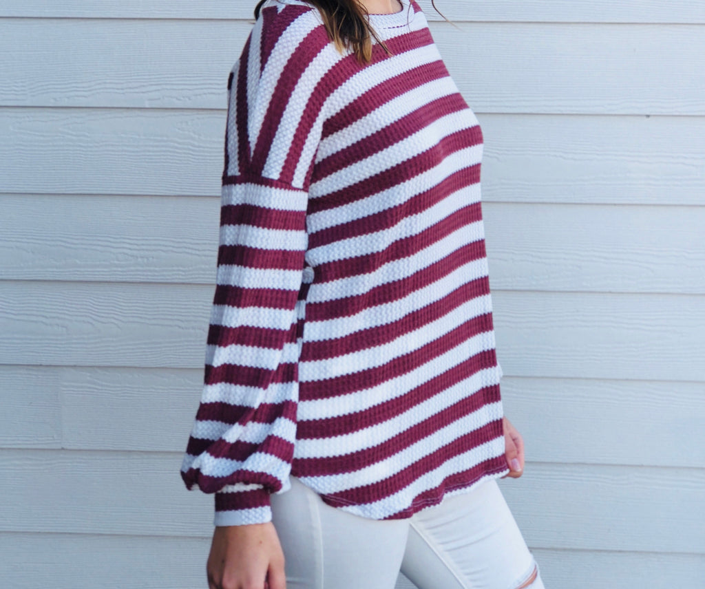 Waffle Knit Thermal - Rust Stripes
