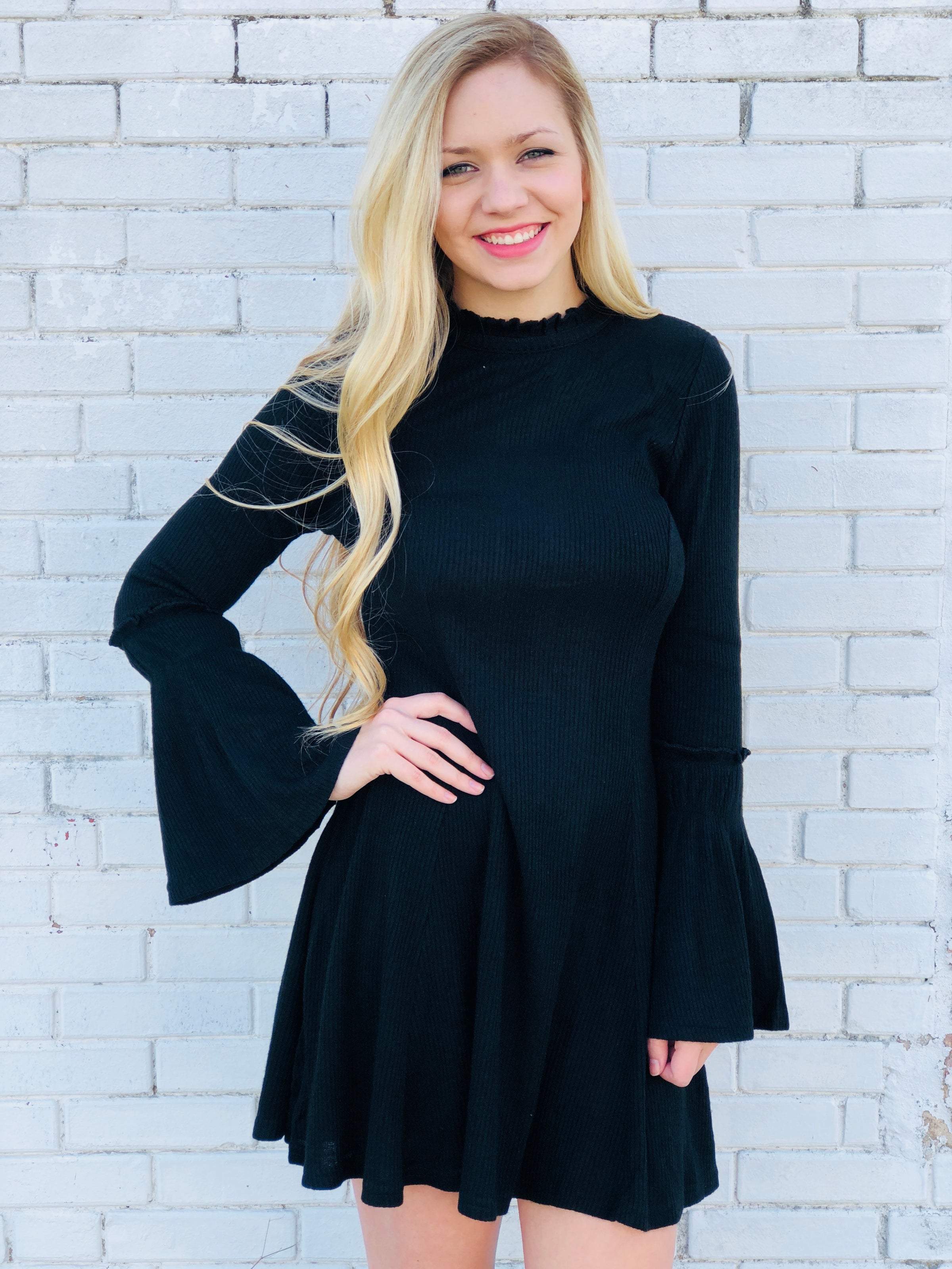 Mock Neck Bell Sleeve Sweater Dress Persuade Boutique Mock Neck Bell Sleeve Sweater Dress Persuade Boutique