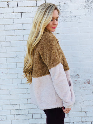 Color Block Fuzzy Pull Over Sweater