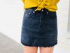 Dark Denim Mini Skirt with Frayed Hem