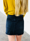 Dark Denim Mini Skirt with Frayed Hem