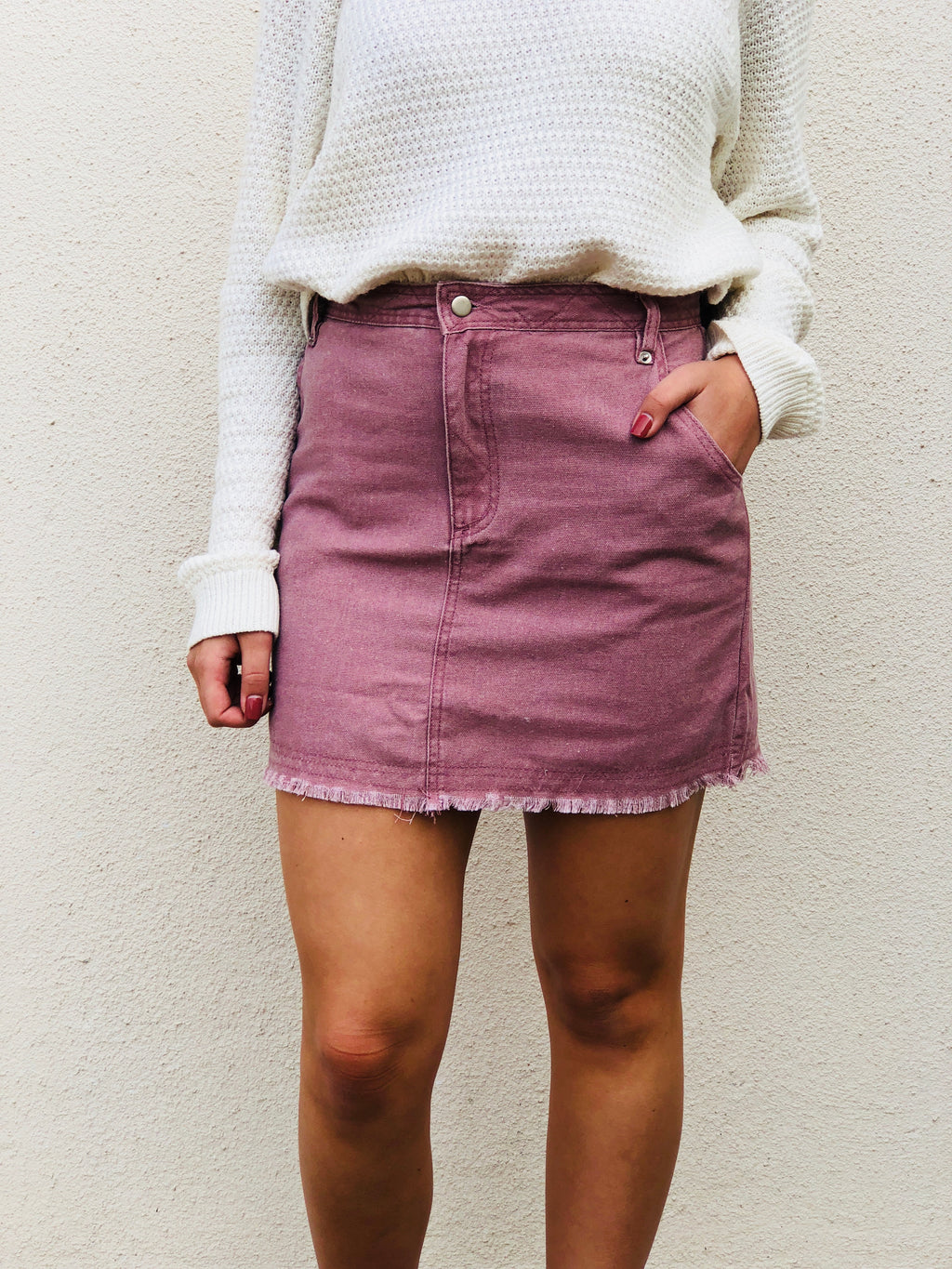 Mauve Frayed Skirt