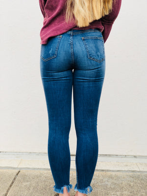 Medium Wash Distressed Fray Jeans