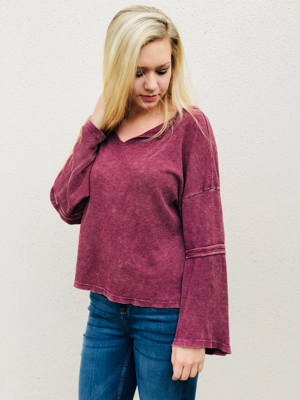 Burgundy Bell Sleeve Top