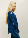 Blue Distressed Knit Sweater