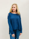 Blue Distressed Knit Sweater