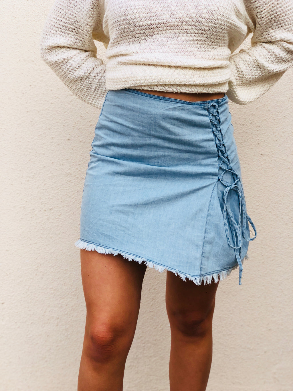 Asymmetrical Chambray Lace Up Skirt
