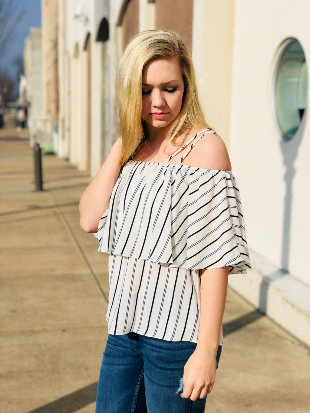 Striped Off The Shoulder Top