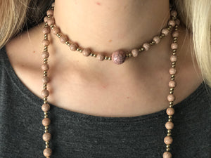 Mauve Beaded Wrap Necklace