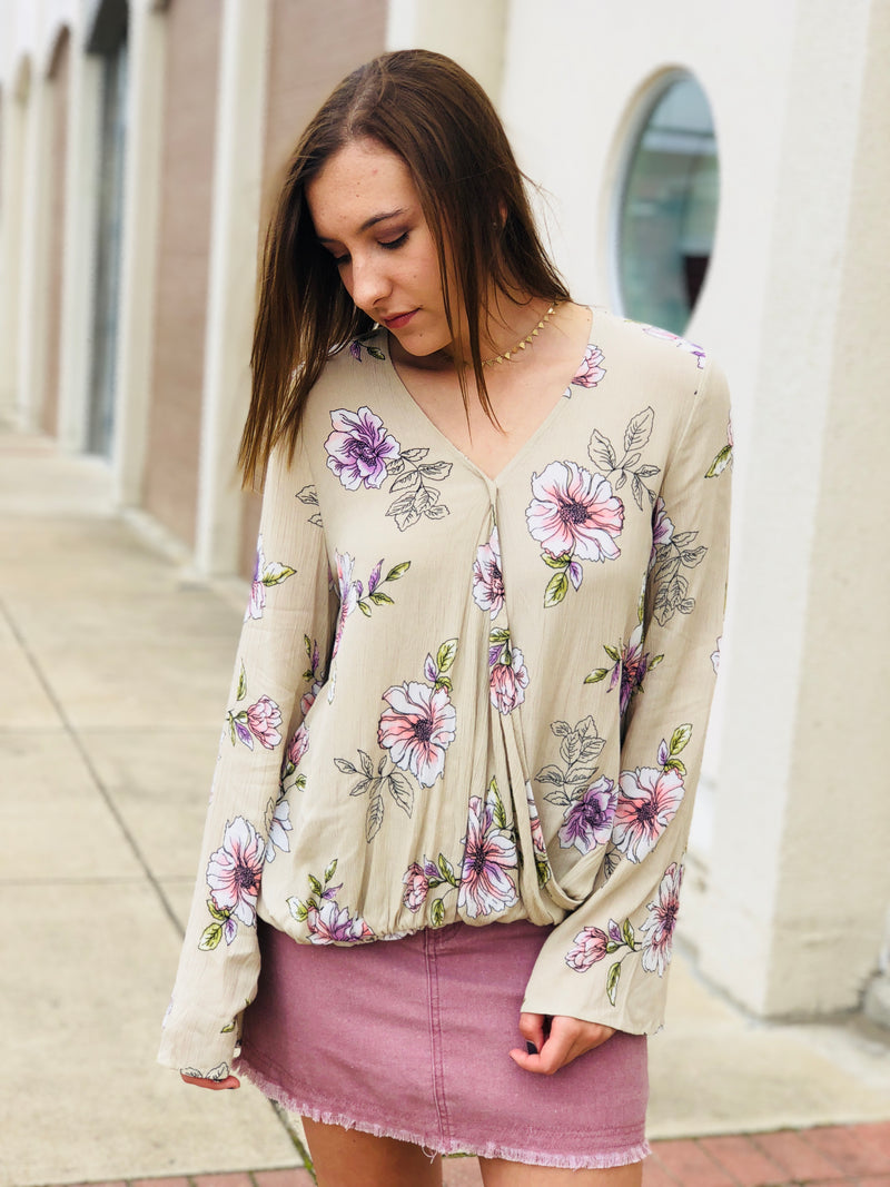 Taupe Floral Top