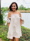 Off The Shoulder Dress with Tie Straps - Cream