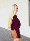 Chunky Off The Shoulder Fuzzy Sweater - Burgundy