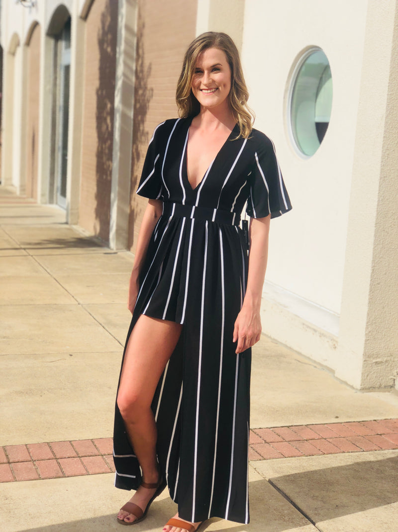 Black & White Striped Romper Dress Persuade Boutique Black & White Striped Romper Dress Persuade Boutique