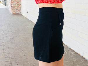 Button Front Mini Skirt - Black