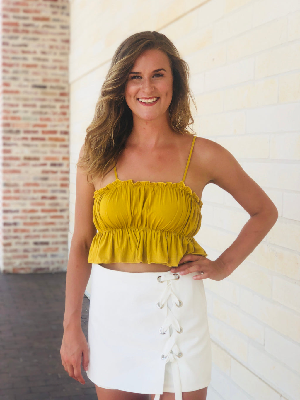 Mustard Ruffle Crop