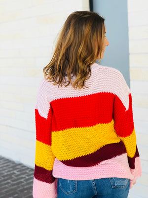 Flare Sleeve Multi Stripe Sweater