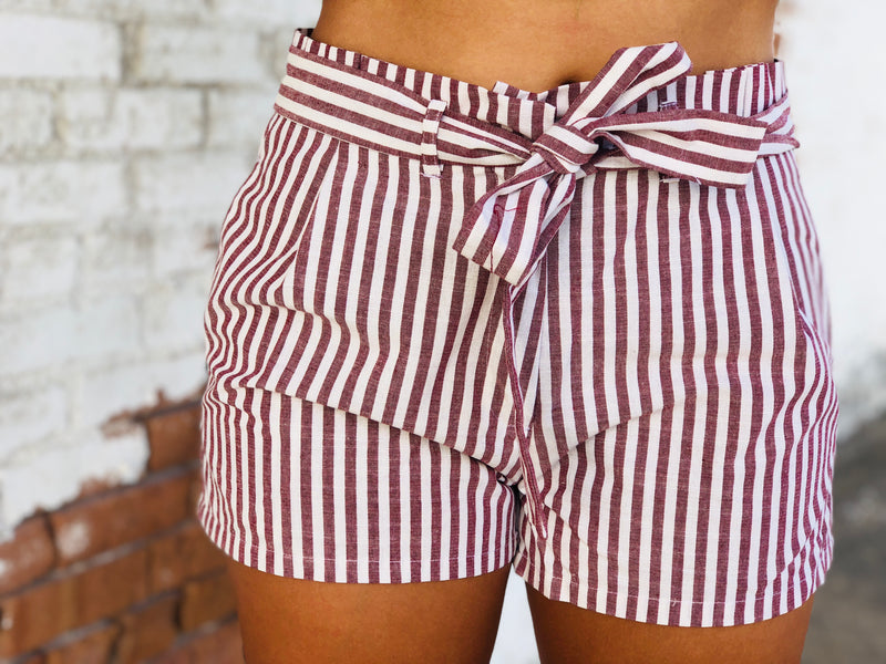 Maroon Stripe Tie Shorts
