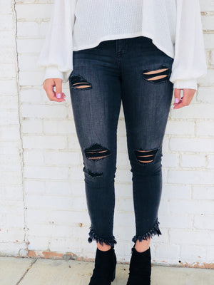 Distressed Charcoal Frayed Jeans