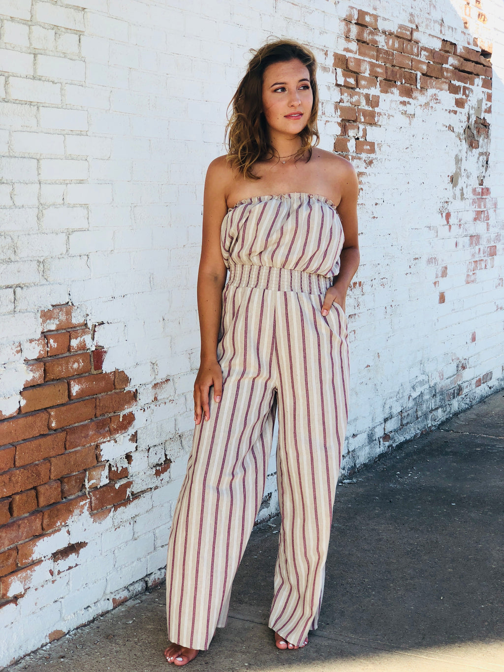 Taupe Striped Jumpsuit