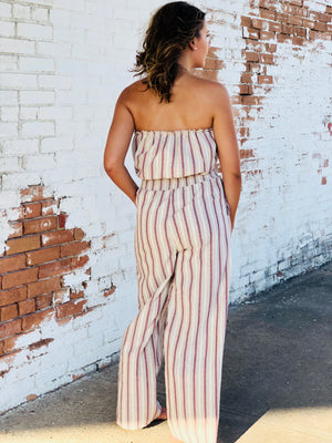 Taupe Striped Jumpsuit