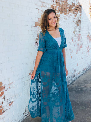maxi romper dress Teal Lace Maxi Romper – Persuade Boutique