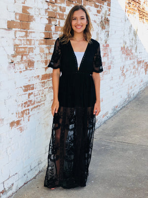 Black Lace Maxi Romper Persuade Boutique Black Lace Maxi Romper Persuade Boutique